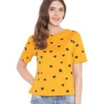 Casual Half Sleeve Printed Women Yellow Top