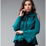 Casual Bell Sleeve Solid Women Green Top