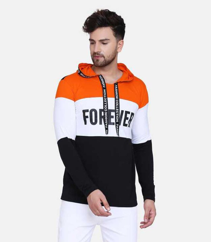 Men Hooded Neck Orange, White, Black T-Shirt