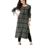 Libas Women Checkered Cotton Rayon Blend Straight Kurta