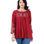 Women Embroidered Rayon Cape Top Kurta (Maroon)