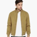 Men Khaki Solid Bomber Jacket