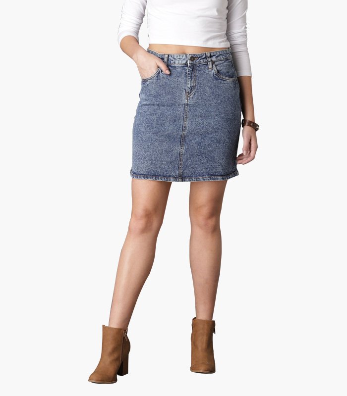 Women Blue Denim Pencil Skirt