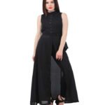 KMB Women Solid Poly Georgette Straight Kurta (Black)