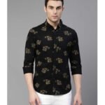 DL Men Slim Fit Floral Print Spread Collar Casual Shirt