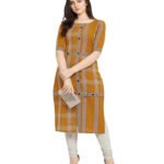 Creation Women Checkered Rayon Straight Kurta