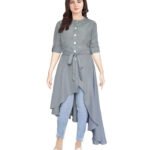 Gliter Fashion Women Solid Crepe Frontslit Kurta (Grey)