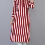 Women Striped Cotton Rayon Blend Straight Kurta