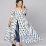 Enter Women Printed Rayon Frontslit Kurta (White, Black)