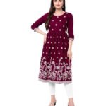 Purvi Women Embroidered Rayon Flared Kurta (Purple)