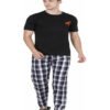 Men Solid, Checkered Black Top & Pyjama Set