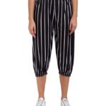 Women’s Cotton Blended Striped Capri | Stretchable 3/4 Women’s Casual Capris Women Black Capri