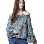 Casual Bell Sleeve Printed Women Multicolor Top